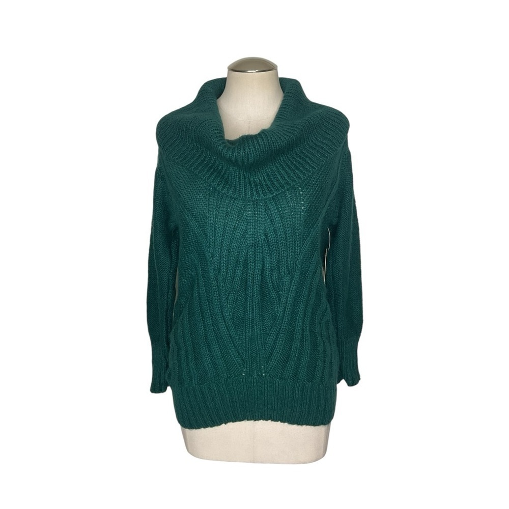 Vice Versa Teal Cowl Neck Cable Knit Sweater XL NWT